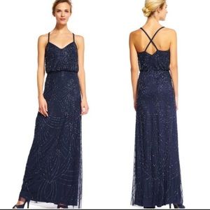 Adrianna Papell Hand Beaded Blouson Gown Navy